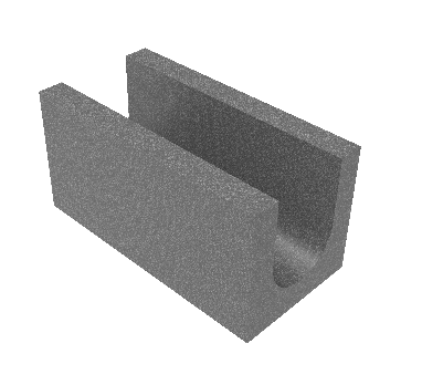 رسم توضيحي لبلوك حماية المواسير على شكل U من دي سي بلوك (DC Block)، مصمم بفتحة داخلية لتمرير التمديدات الصحية والكهربائية بدون تكسير